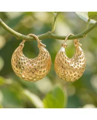 18K Gold Plated Mesh Hoop Earrings | Basket Weave  Hoop Earrings