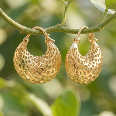 18K Gold Plated Mesh Hoop Earrings | Basket Weave  Hoop Earrings