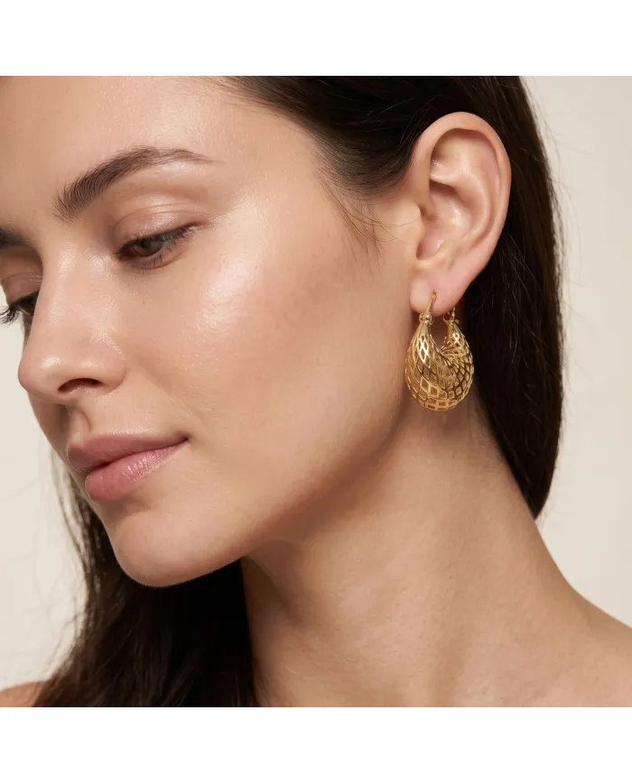 18K Gold Plated Mesh Hoop Earrings | Basket Weave  Hoop Earrings