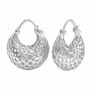 925 Sterling Silver Mesh Hoop Earrings | Basket Weave Hoop Earrings