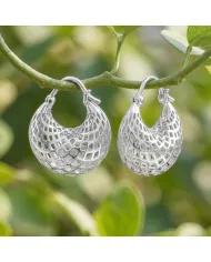 925 Sterling Silver Mesh Hoop Earrings | Basket Weave Hoop Earrings