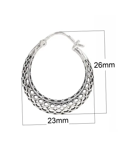 925 Sterling Silver Mesh Filigree Basket-Weave Hoop Earrings