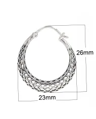 925 Sterling Silver Mesh Filigree Basket-Weave Hoop Earrings
