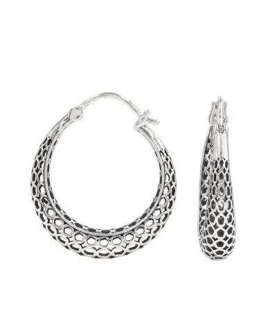 925 Sterling Silver Mesh Filigree Basket-Weave Hoop Earrings