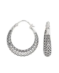 925 Sterling Silver Mesh Filigree Basket-Weave Hoop Earrings