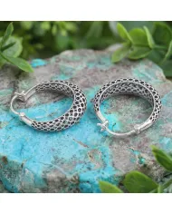 925 Sterling Silver Mesh Filigree Basket-Weave Hoop Earrings