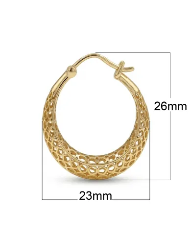 18K Gold Plated Mesh Filigree Basket-Weave Hoop Earrings