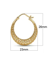 18K Gold Plated Mesh Filigree Basket-Weave Hoop Earrings