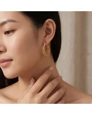 18K Gold Plated Mesh Filigree Basket-Weave Hoop Earrings