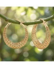 18K Gold Plated Mesh Filigree Basket-Weave Hoop Earrings
