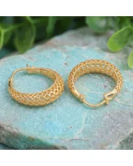 18K Gold Plated Mesh Filigree Basket-Weave Hoop Earrings