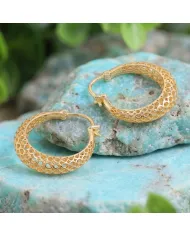 18K Gold Plated Mesh Filigree Basket-Weave Hoop Earrings