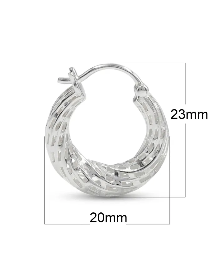 925 Sterling Silver Textured Mesh Hoop Earrings, Twisted Hoop Earrings
