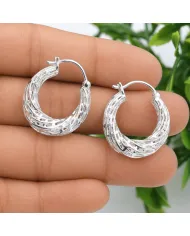 925 Sterling Silver Textured Mesh Hoop Earrings, Twisted Hoop Earrings