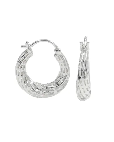 925 Sterling Silver Textured Mesh Hoop Earrings, Twisted Hoop Earrings