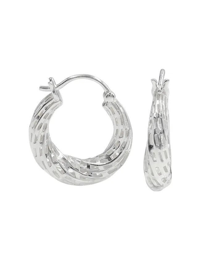 925 Sterling Silver Textured Mesh Hoop Earrings, Twisted Hoop Earrings