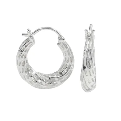 925 Sterling Silver Textured Mesh Hoop Earrings, Twisted Hoop Earrings