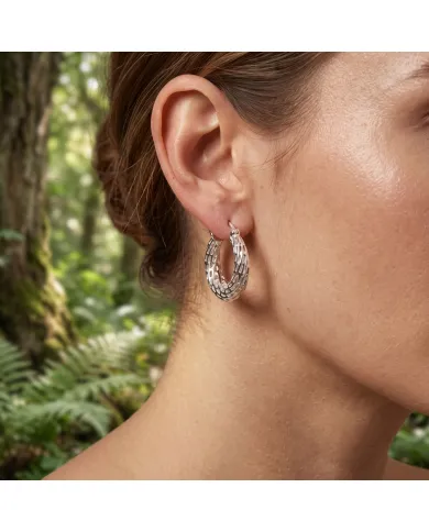 925 Sterling Silver Textured Mesh Hoop Earrings, Twisted Hoop Earrings
