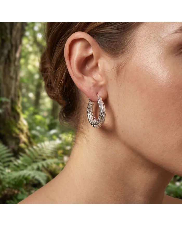 925 Sterling Silver Textured Mesh Hoop Earrings, Twisted Hoop Earrings