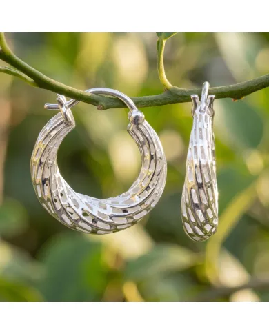 925 Sterling Silver Textured Mesh Hoop Earrings, Twisted Hoop Earrings