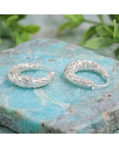925 Sterling Silver Textured Mesh Hoop Earrings, Twisted Hoop Earrings