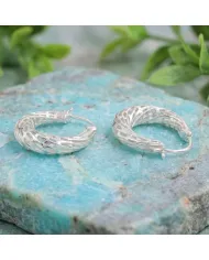 925 Sterling Silver Textured Mesh Hoop Earrings, Twisted Hoop Earrings