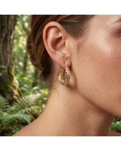 18K Gold Plated Textured Mesh Hoop Earrings, Twisted Hoop Earrings