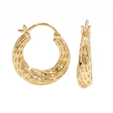18K Gold Plated Textured Mesh Hoop Earrings, Twisted Hoop Earrings