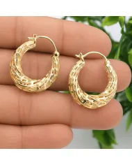 18K Gold Plated Textured Mesh Hoop Earrings, Twisted Hoop Earrings