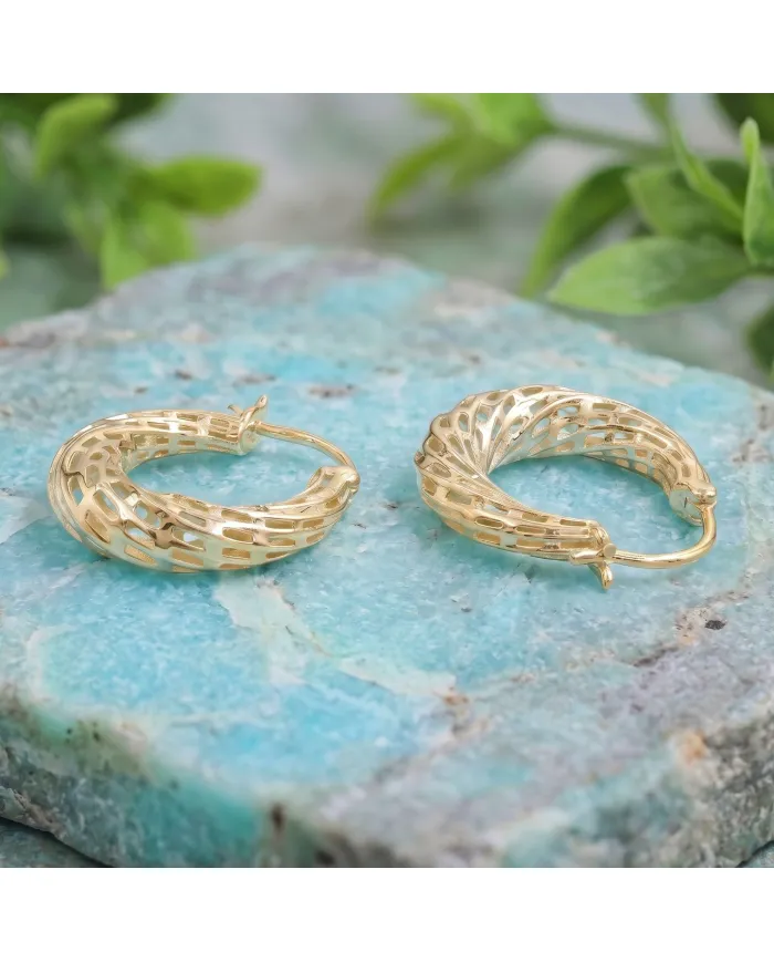 18K Gold Plated Textured Mesh Hoop Earrings, Twisted Hoop Earrings