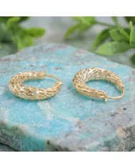 18K Gold Plated Textured Mesh Hoop Earrings, Twisted Hoop Earrings