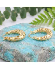 18K Gold Plated Textured Mesh Hoop Earrings, Twisted Hoop Earrings
