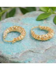 18K Gold Plated Textured Mesh Hoop Earrings, Twisted Hoop Earrings