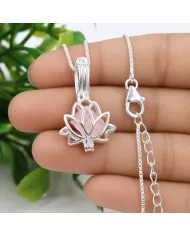 925 Sterling Silver Rose Quartz Lotus Cage Pendant Necklace for Women