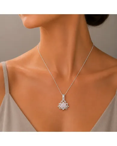 925 Sterling Silver Rose Quartz Lotus Cage Pendant Necklace for Women