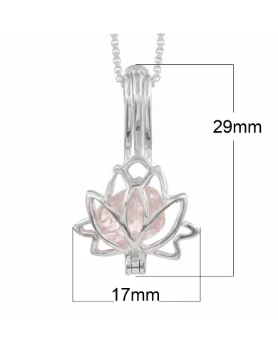 925 Sterling Silver Rose Quartz Lotus Cage Pendant Necklace for Women