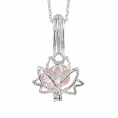 925 Sterling Silver Rose Quartz Lotus Cage Pendant Necklace for Women