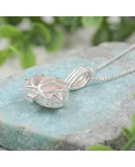 925 Sterling Silver Rose Quartz Lotus Cage Pendant Necklace for Women