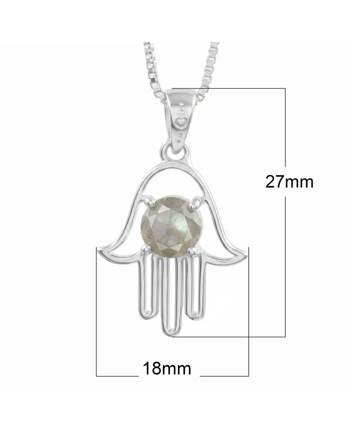 925 Sterling Silver Labradorite Hamsa Pendant Necklace
