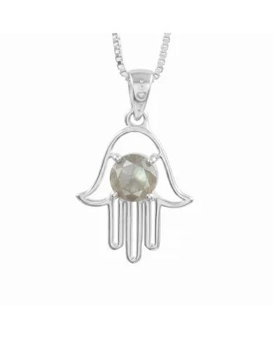 925 Sterling Silver Labradorite Hamsa Pendant Necklace