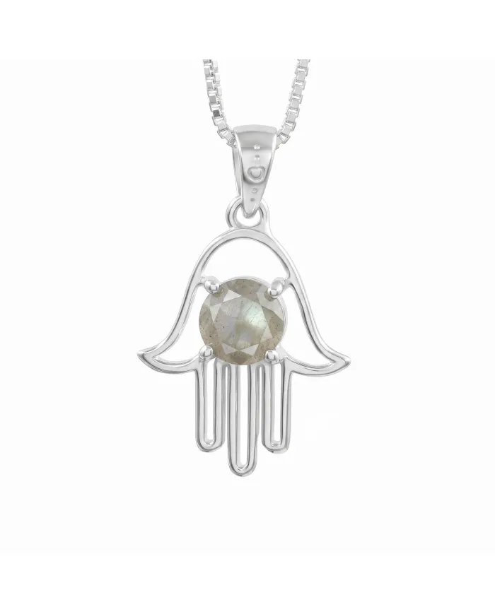 925 Sterling Silver Labradorite Hamsa Pendant Necklace