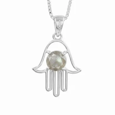 925 Sterling Silver Labradorite Hamsa Pendant Necklace