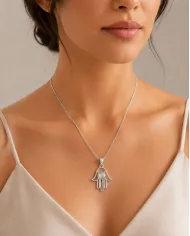 925 Sterling Silver Labradorite Hamsa Pendant Necklace