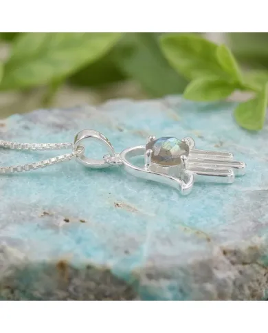 925 Sterling Silver Labradorite Hamsa Pendant Necklace