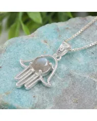 925 Sterling Silver Labradorite Hamsa Pendant Necklace