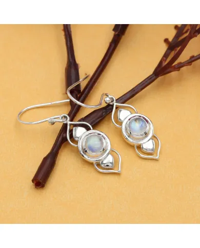925 Sterling Silver Rainbow Moonstone Drop Earrings