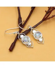 925 Sterling Silver Rainbow Moonstone Drop Earrings