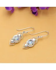 925 Sterling Silver Rainbow Moonstone Drop Earrings
