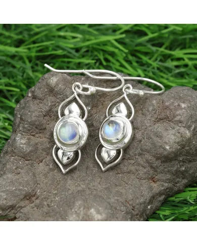 925 Sterling Silver Rainbow Moonstone Drop Earrings