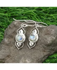 925 Sterling Silver Rainbow Moonstone Drop Earrings